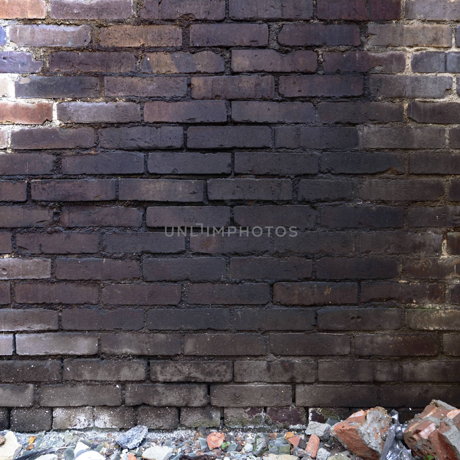 wide angle view of an old wall abandoned factory building