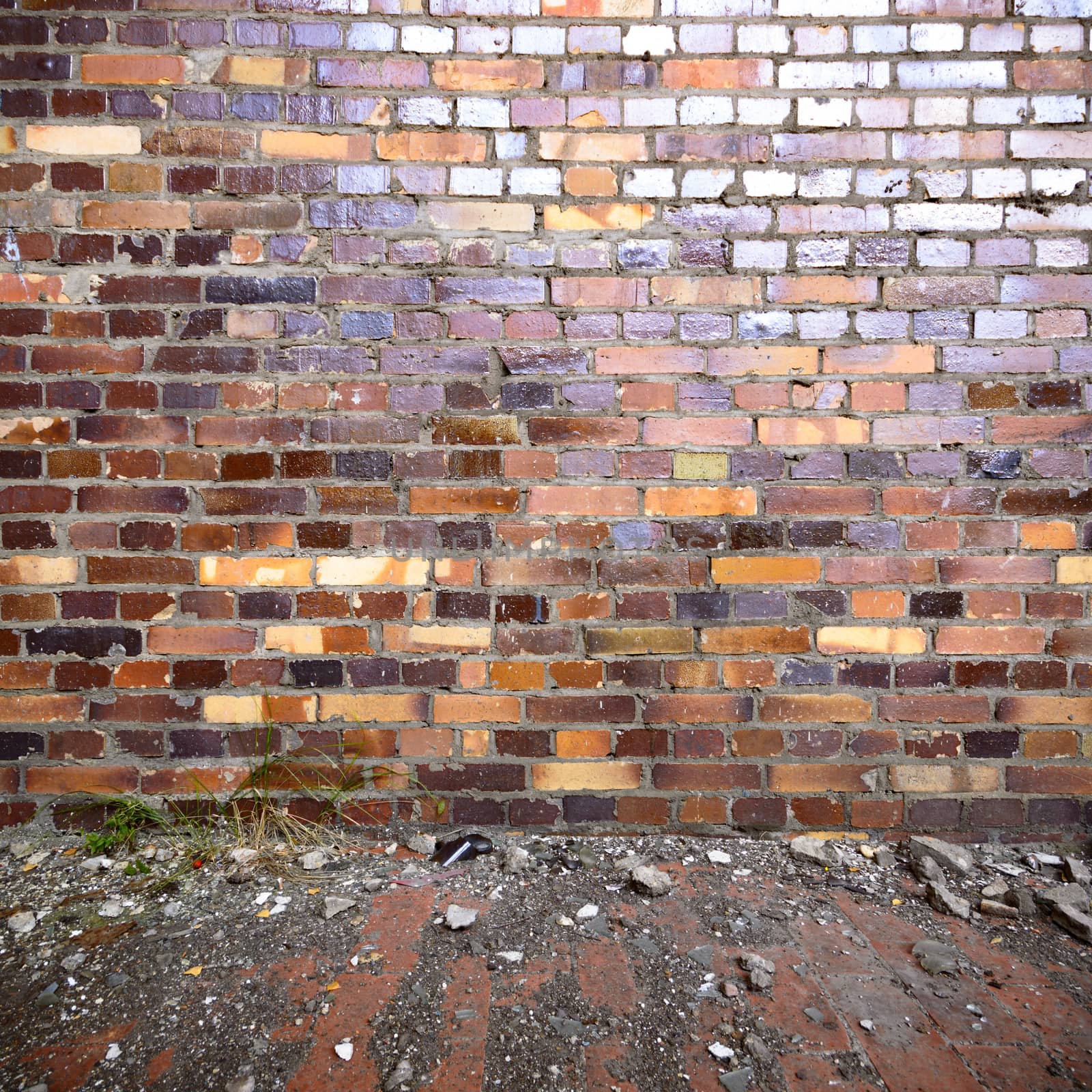 wide angle view of an old wall abandoned factory building