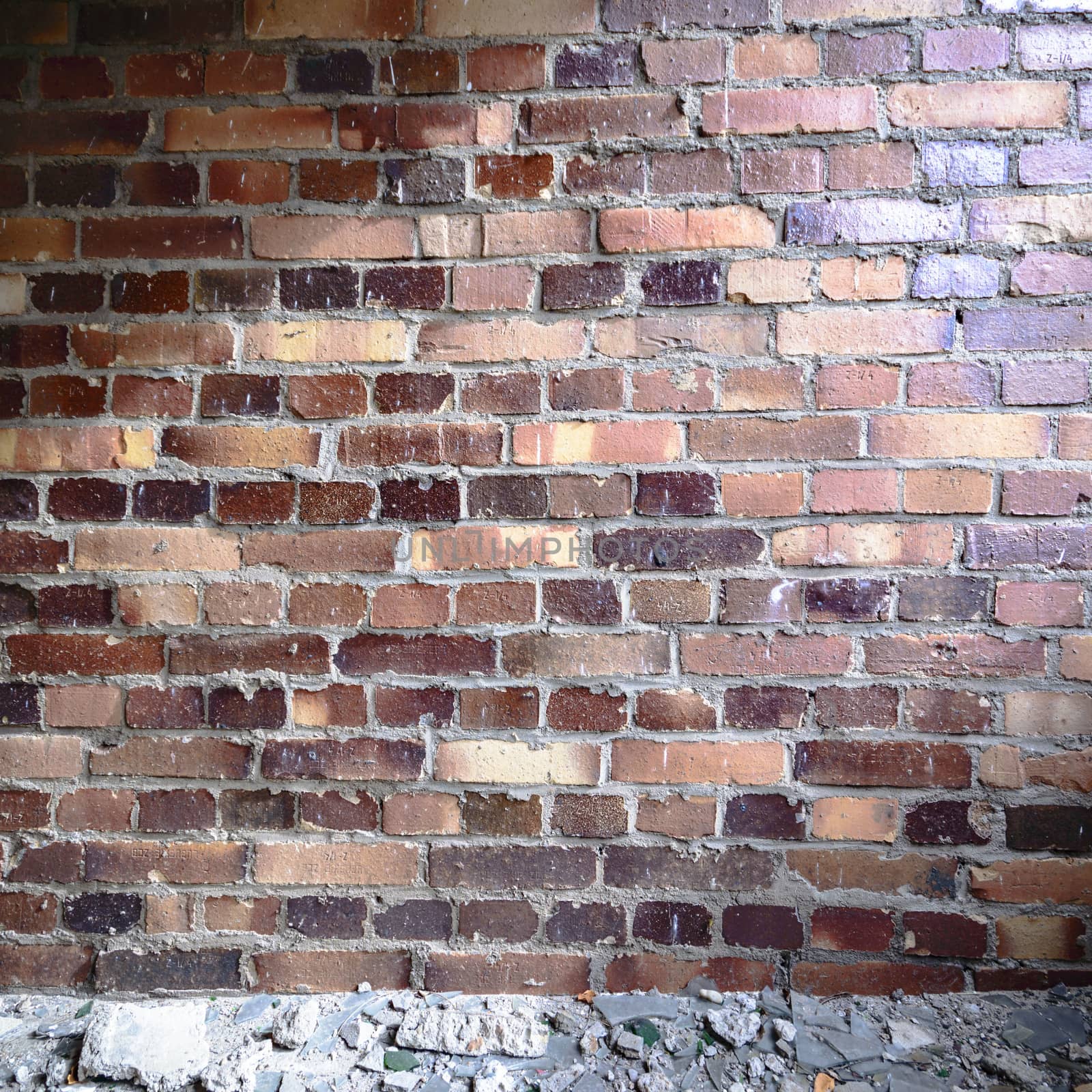 wide angle view of an old wall abandoned factory building