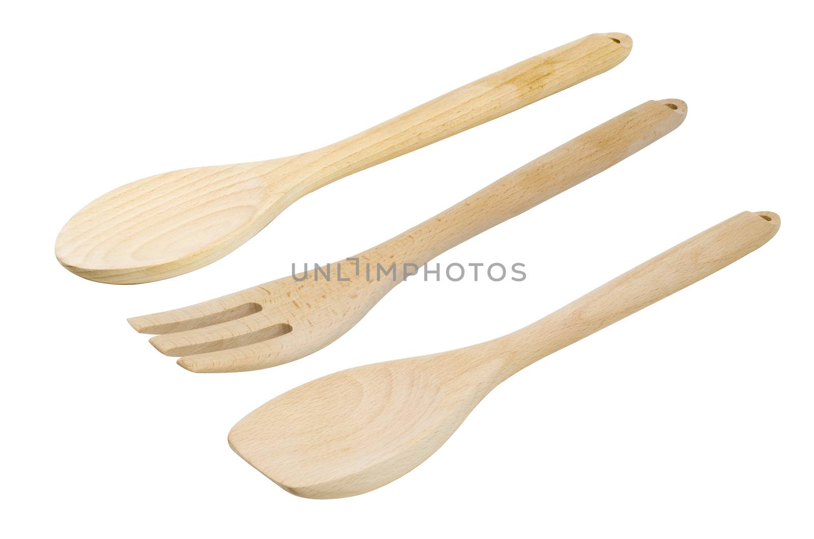 Wooden kitchen utensils set, isolated  white background by phochi