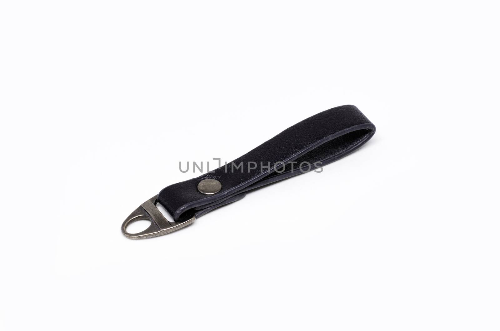 Leather keychain on a white background