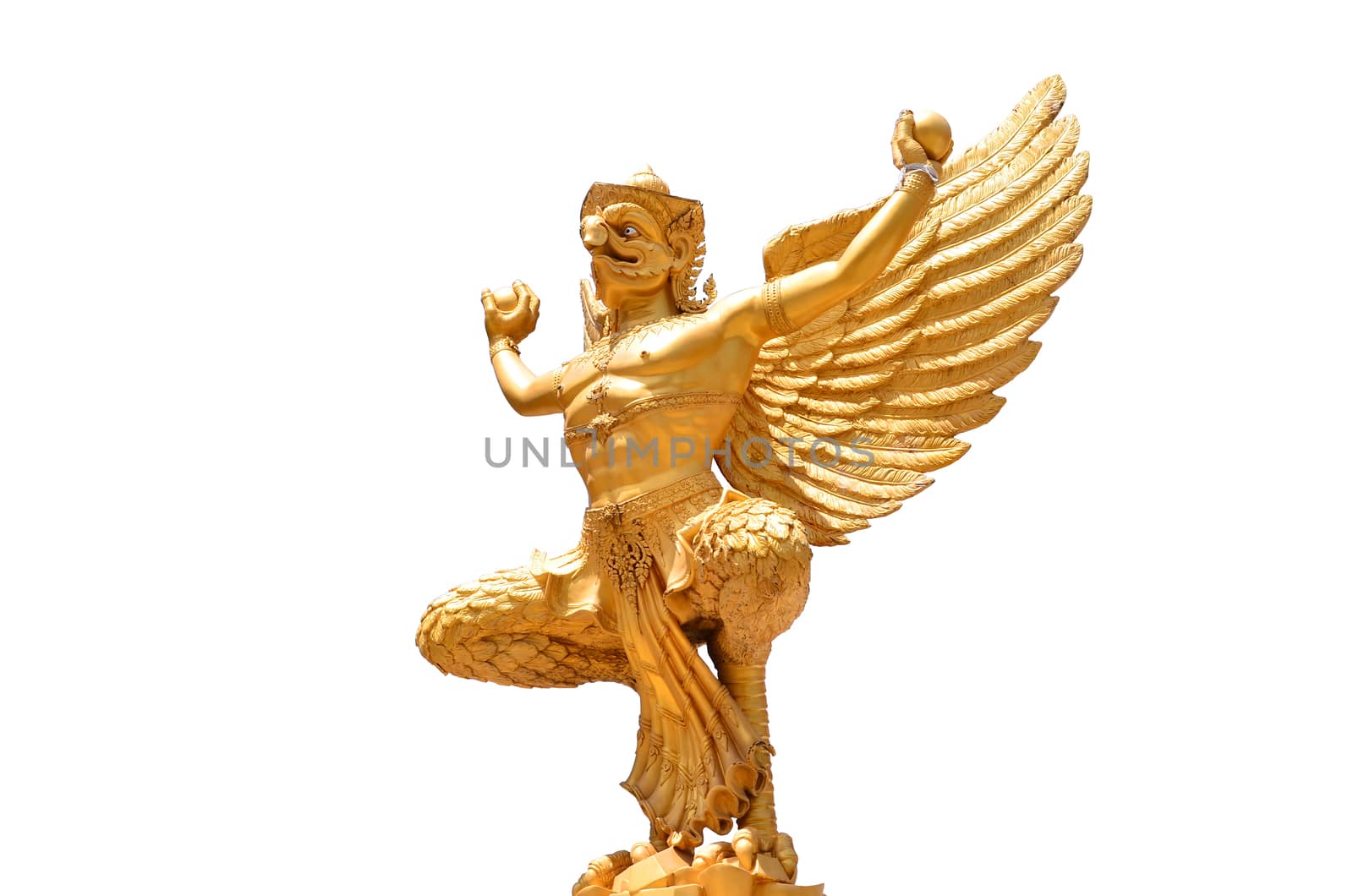 Golden garuda statue isolated on white background clipping path