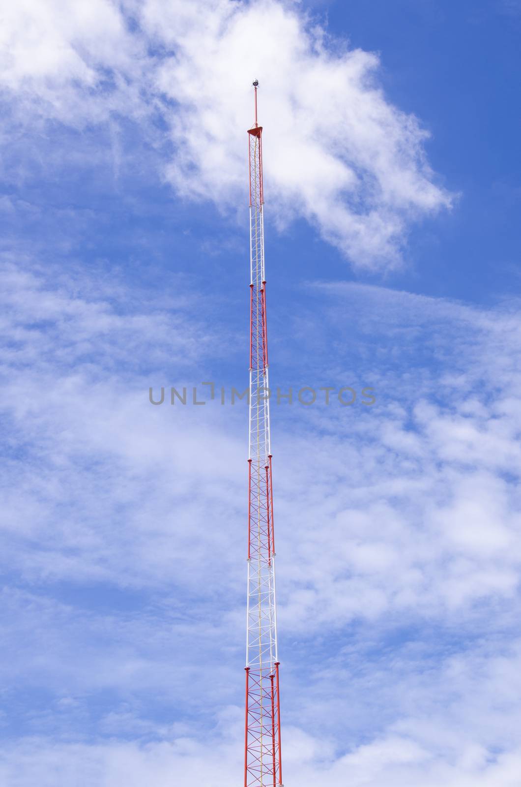 lightning rod Close up antenna repeater tower on blue sky