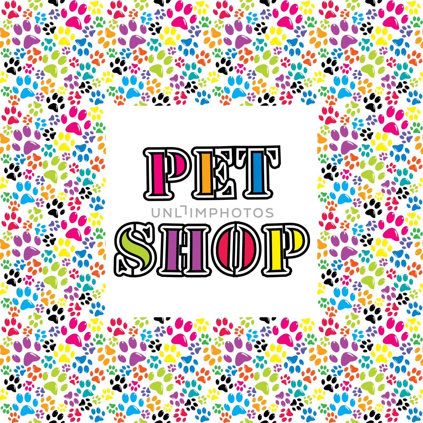 Pet shop background with colored paws