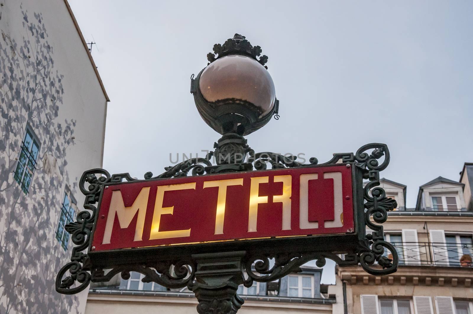 Metro subway station sign in Paris, France