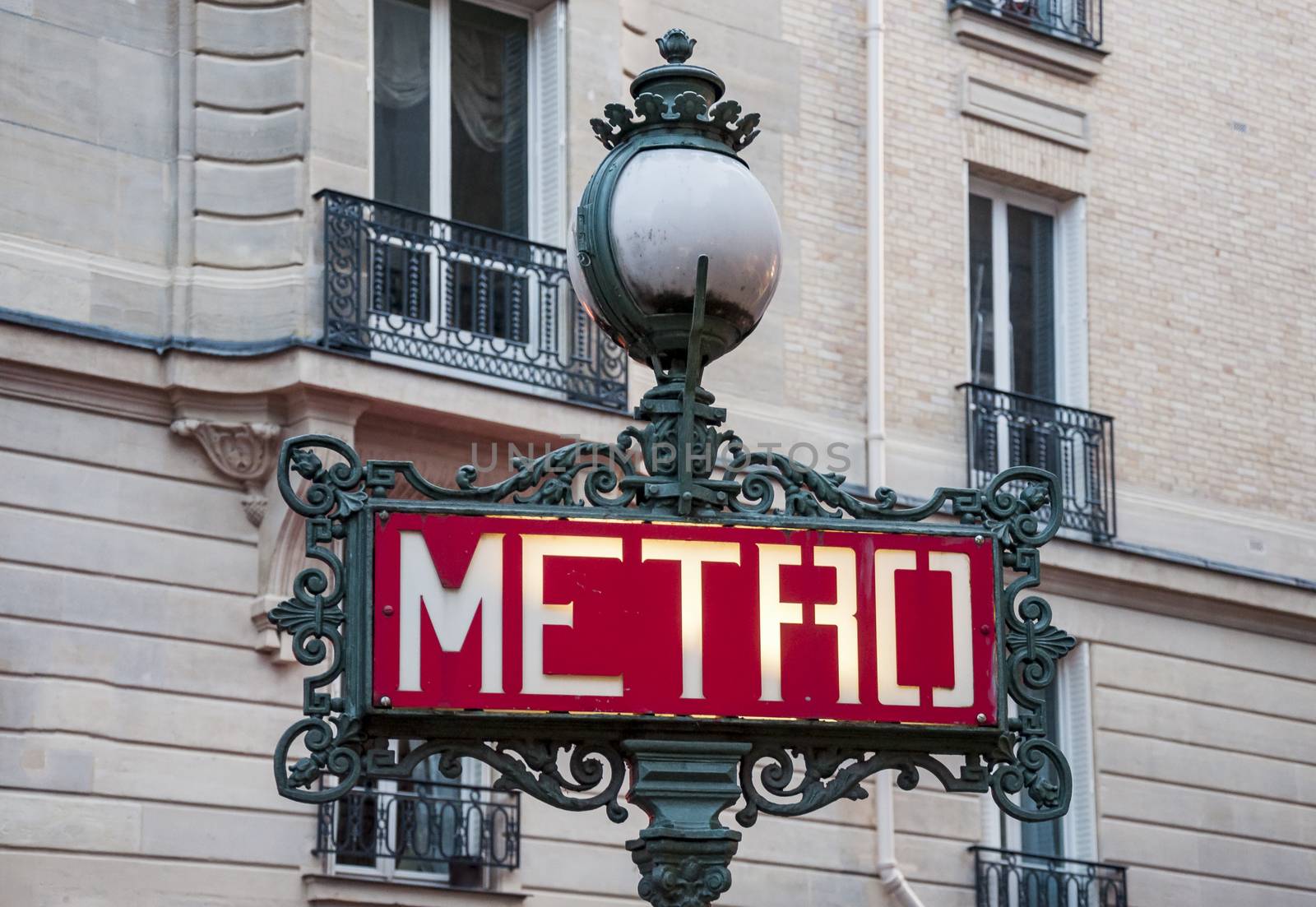 Metro subway station sign in Paris, France