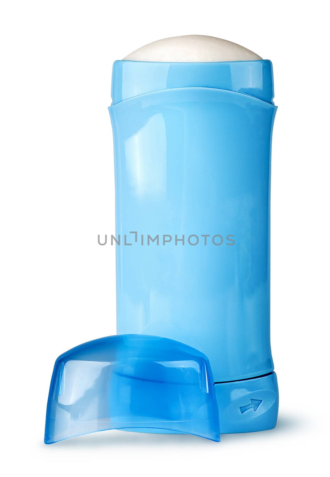Blue deodorant container cap near isolated on white background