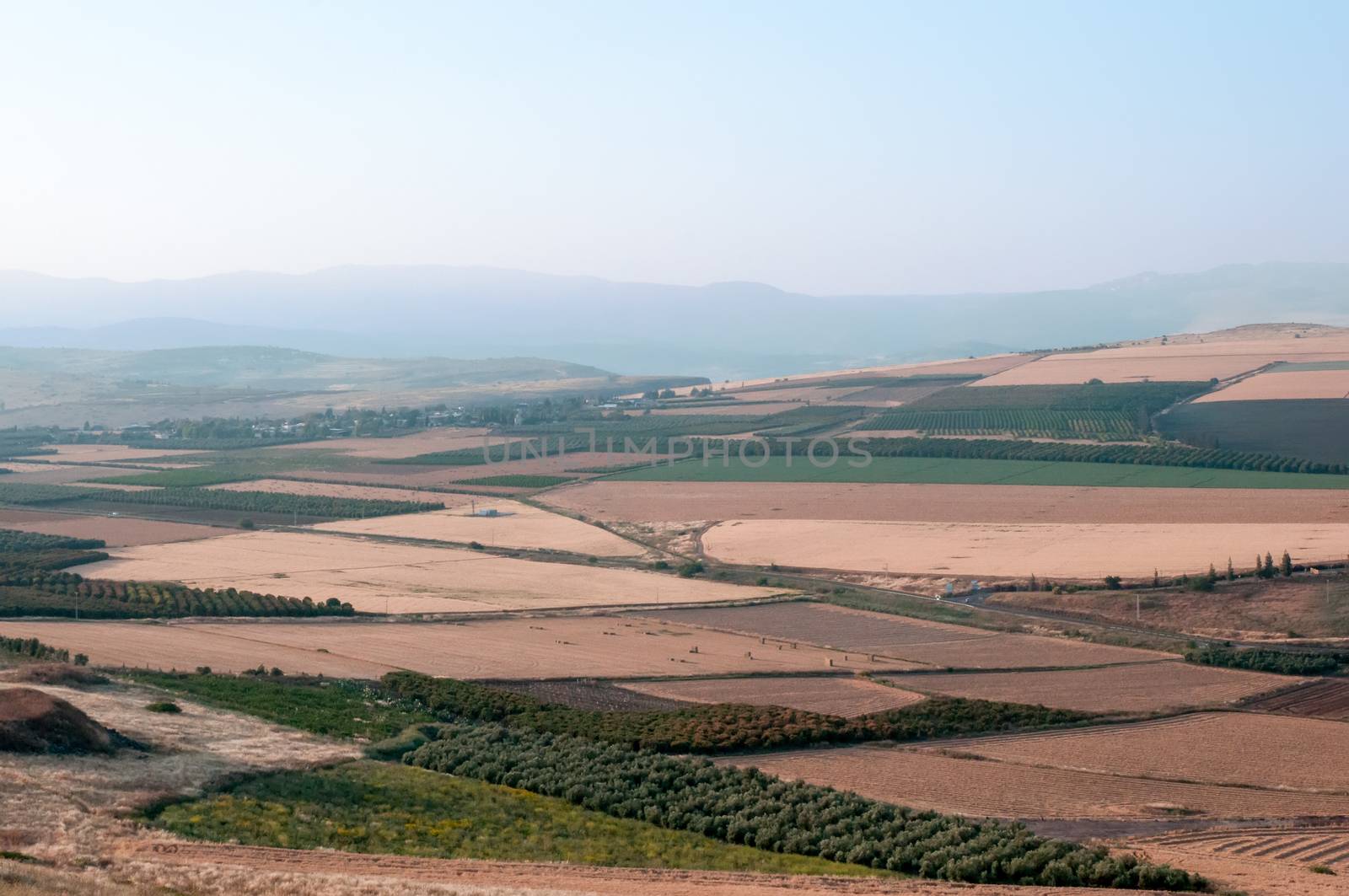 View of Galilee mountains, agriculture valley. North Israel.