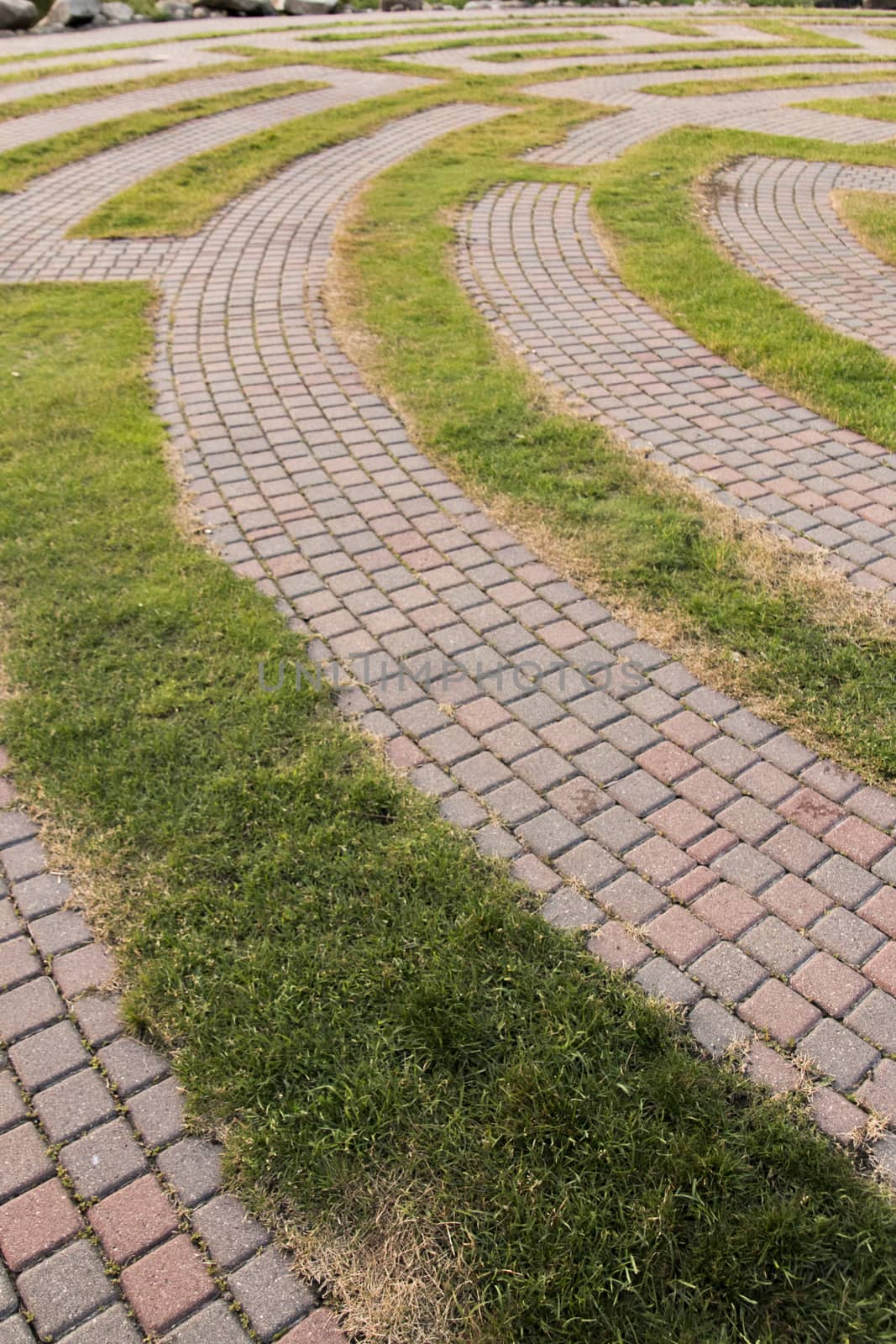 A brick walkway in a public park in Edina, Minnesota.