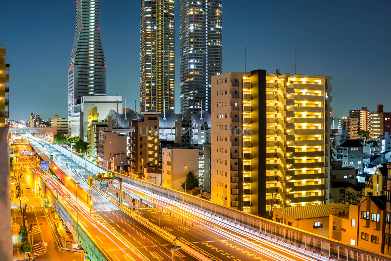 Night city and traffic in Osaka, Japan.