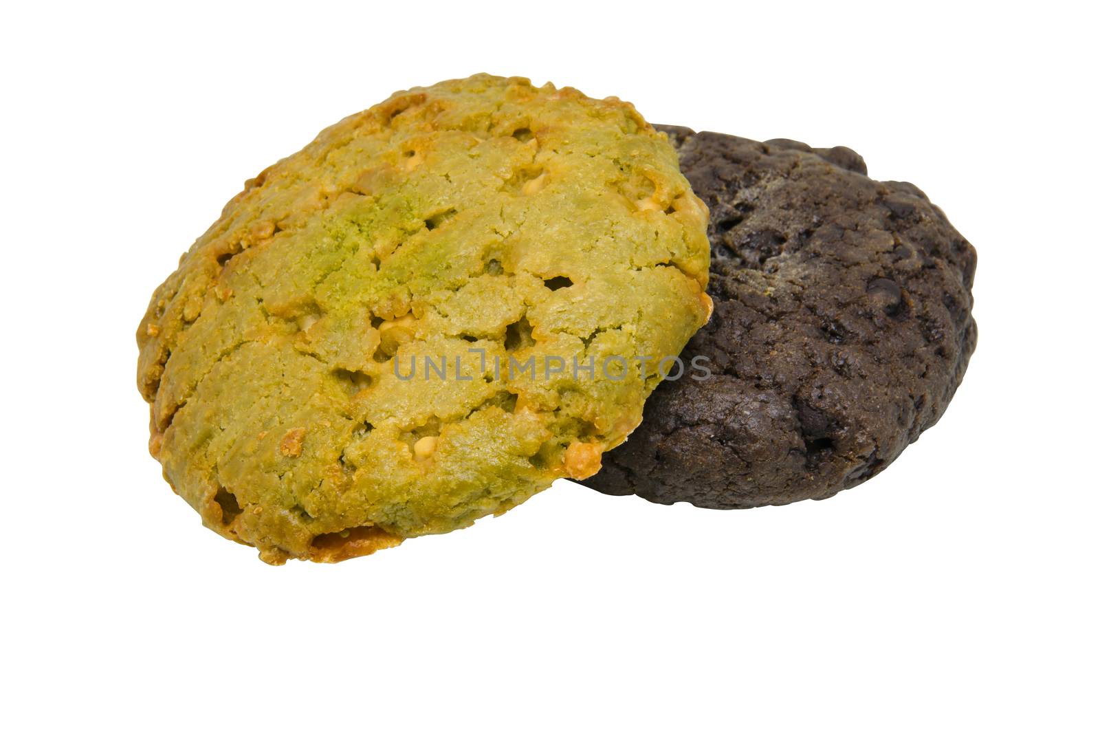 double chocolate and oatmeal cookie isolated on white background clipping path