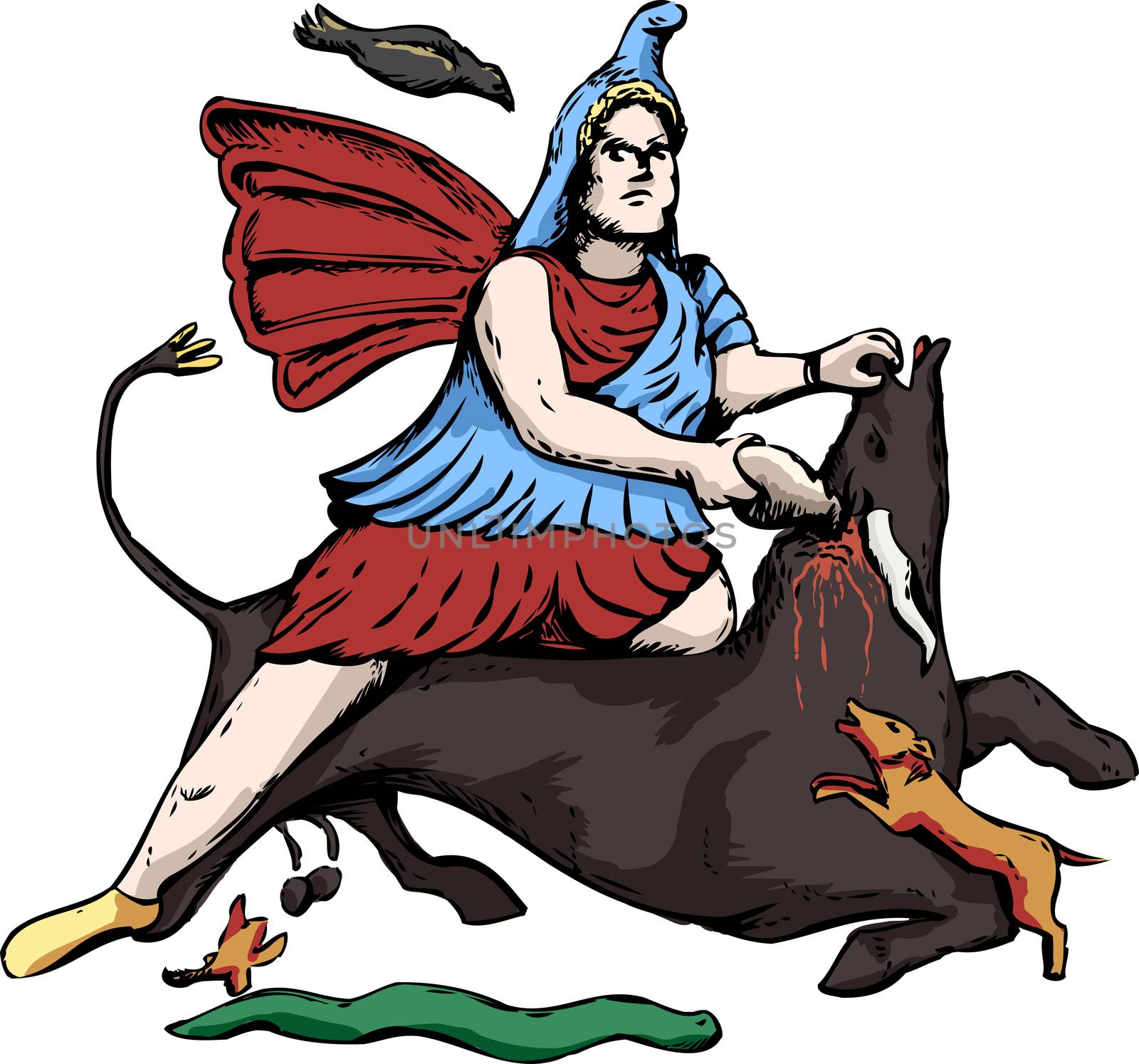 Illustration of Mithras slaying a black bull by TheBlackRhino