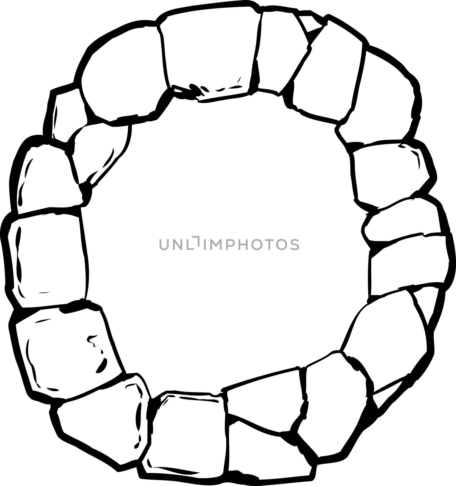 Outlined sketch of top down view on old stone ring for well or Letter O