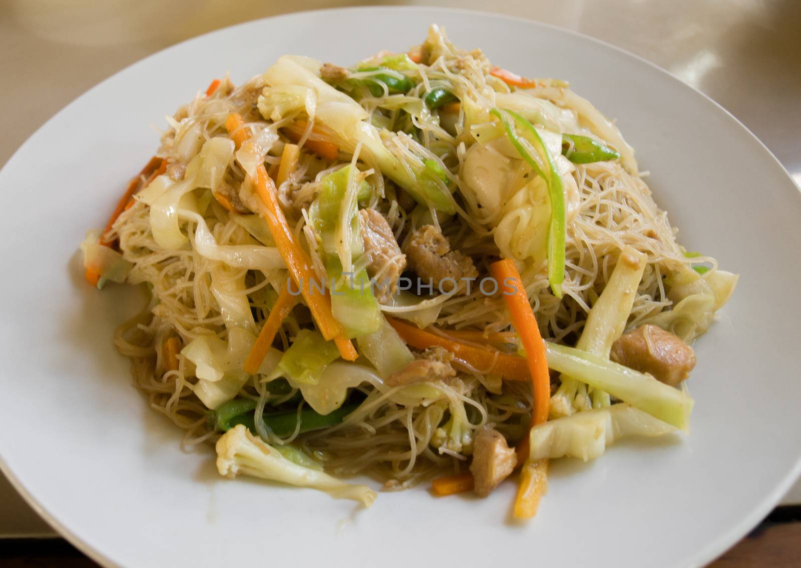 COLOR PHOTO OF STIR FRIED RICE VERMICELLI WITH VEGETABLES