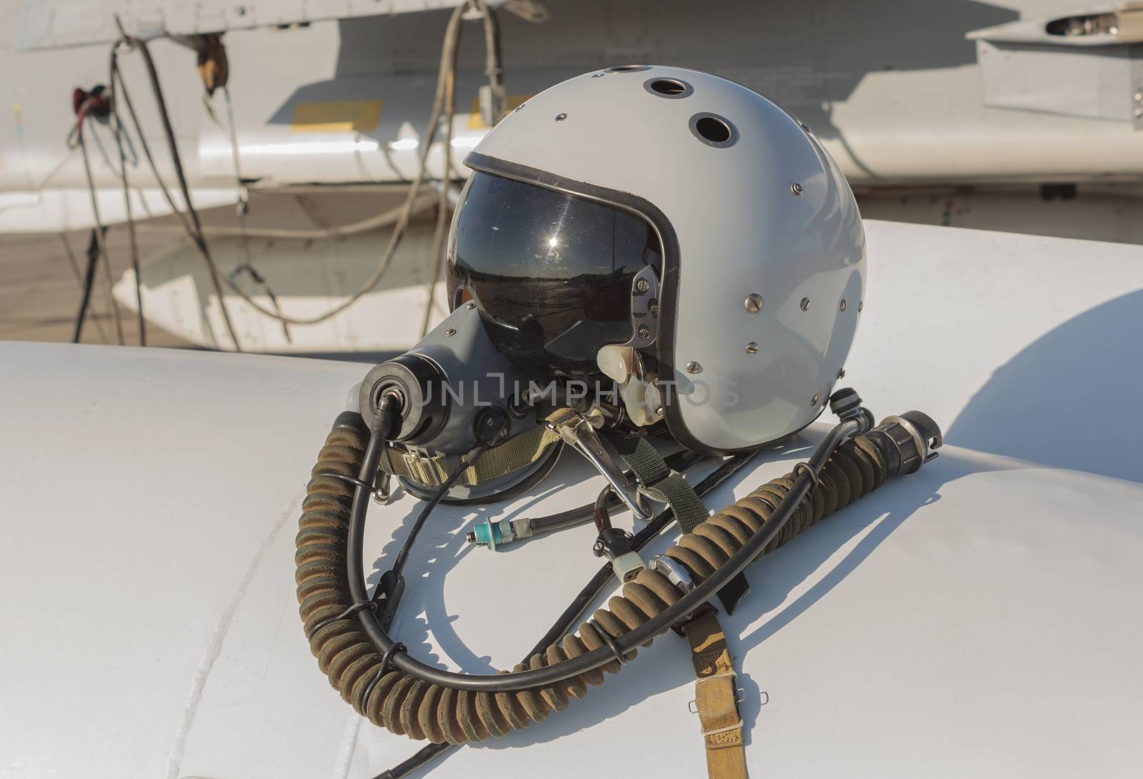 Helmet and oxygen mask of a military pilot.