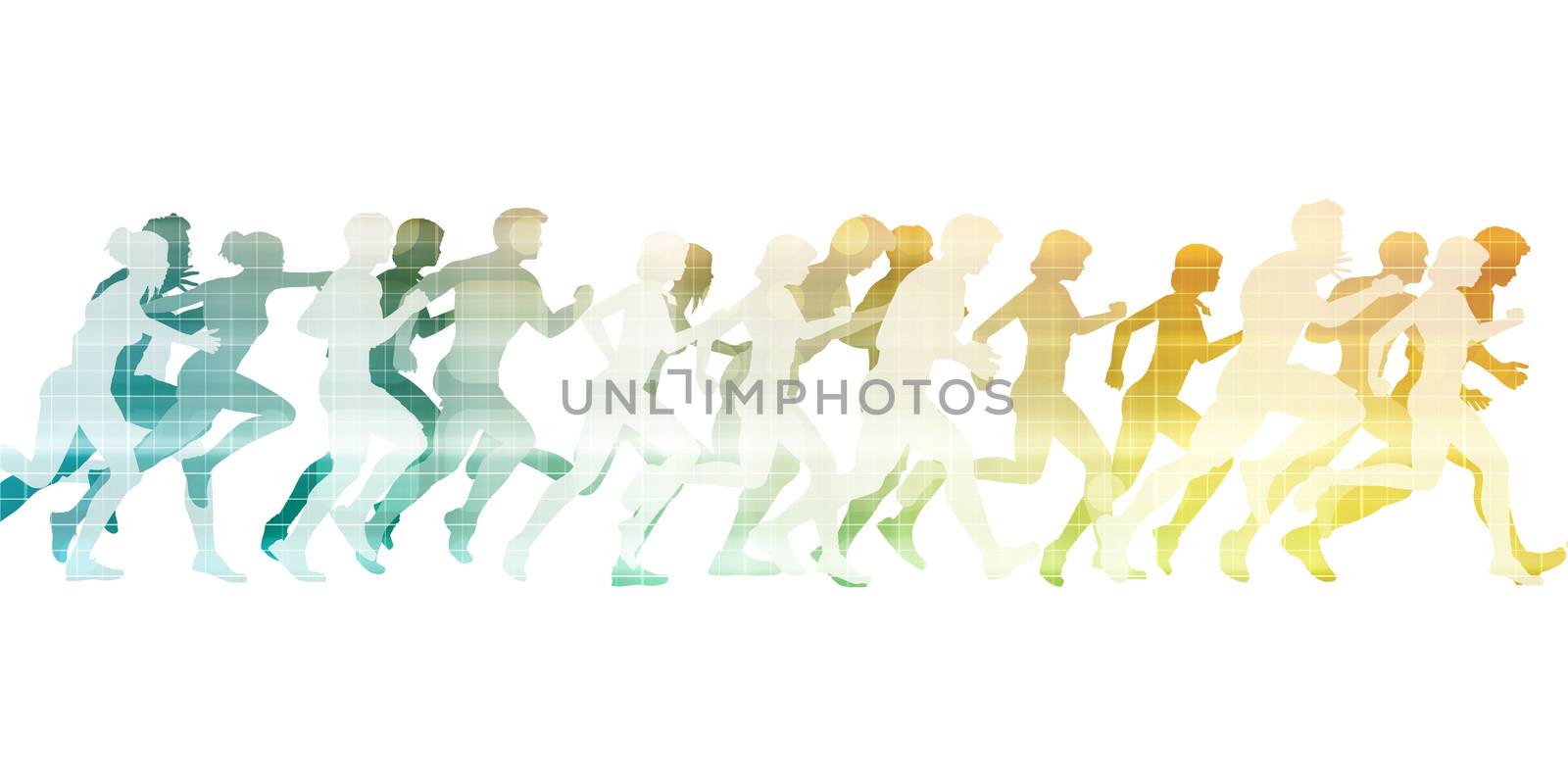 Group of People Running Silhouette on White Background