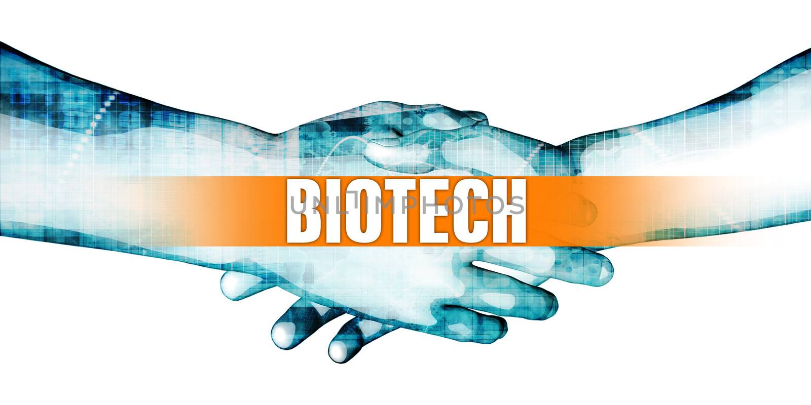 Biotech Concept with Businessmen Handshake on White Background