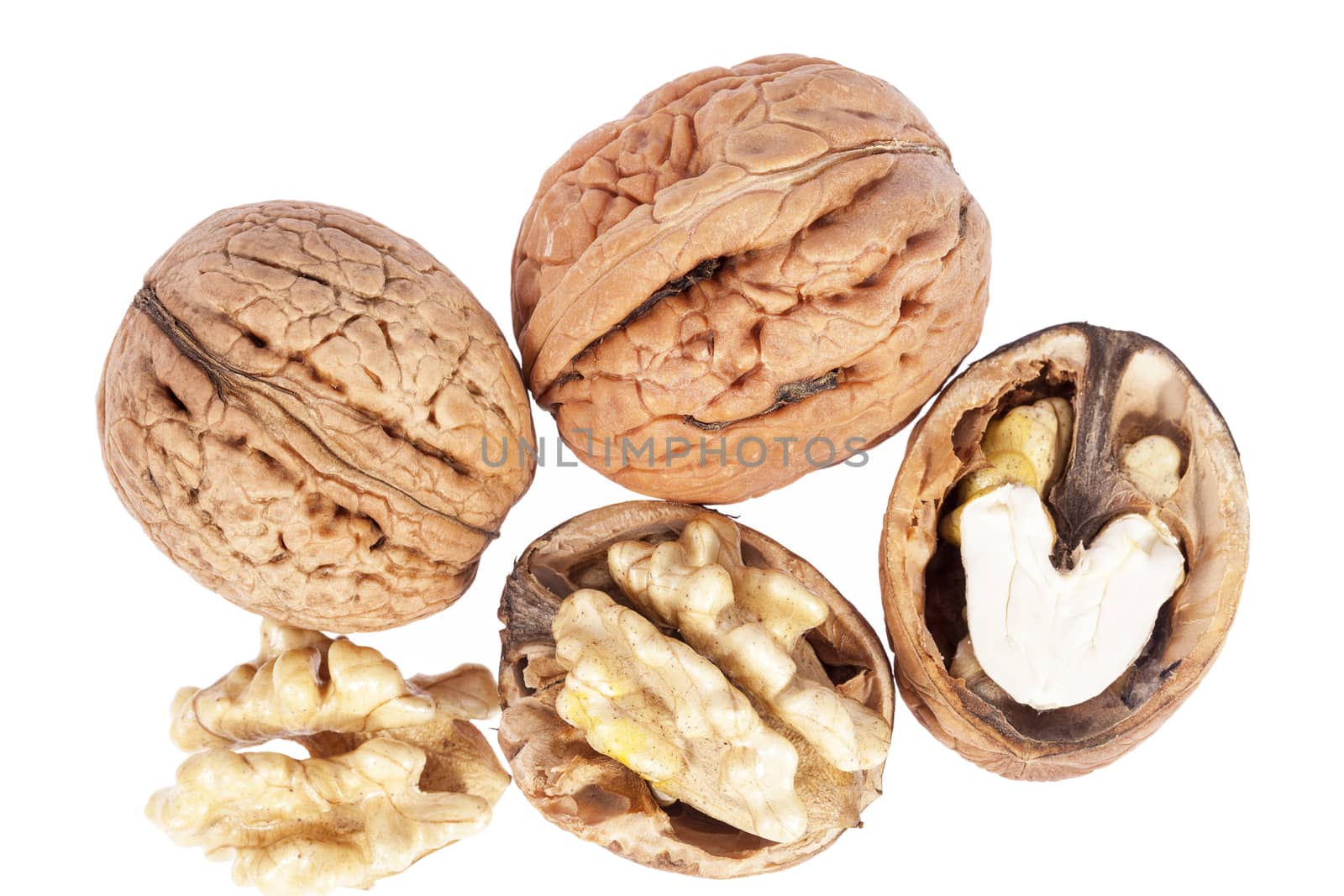 some walnuts isolated on white background