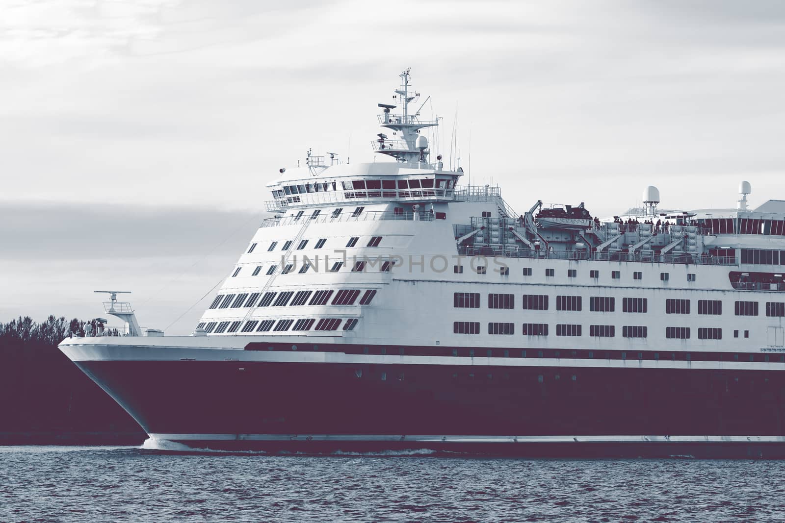 Big cruise liner's bow. Passenger ferry underway