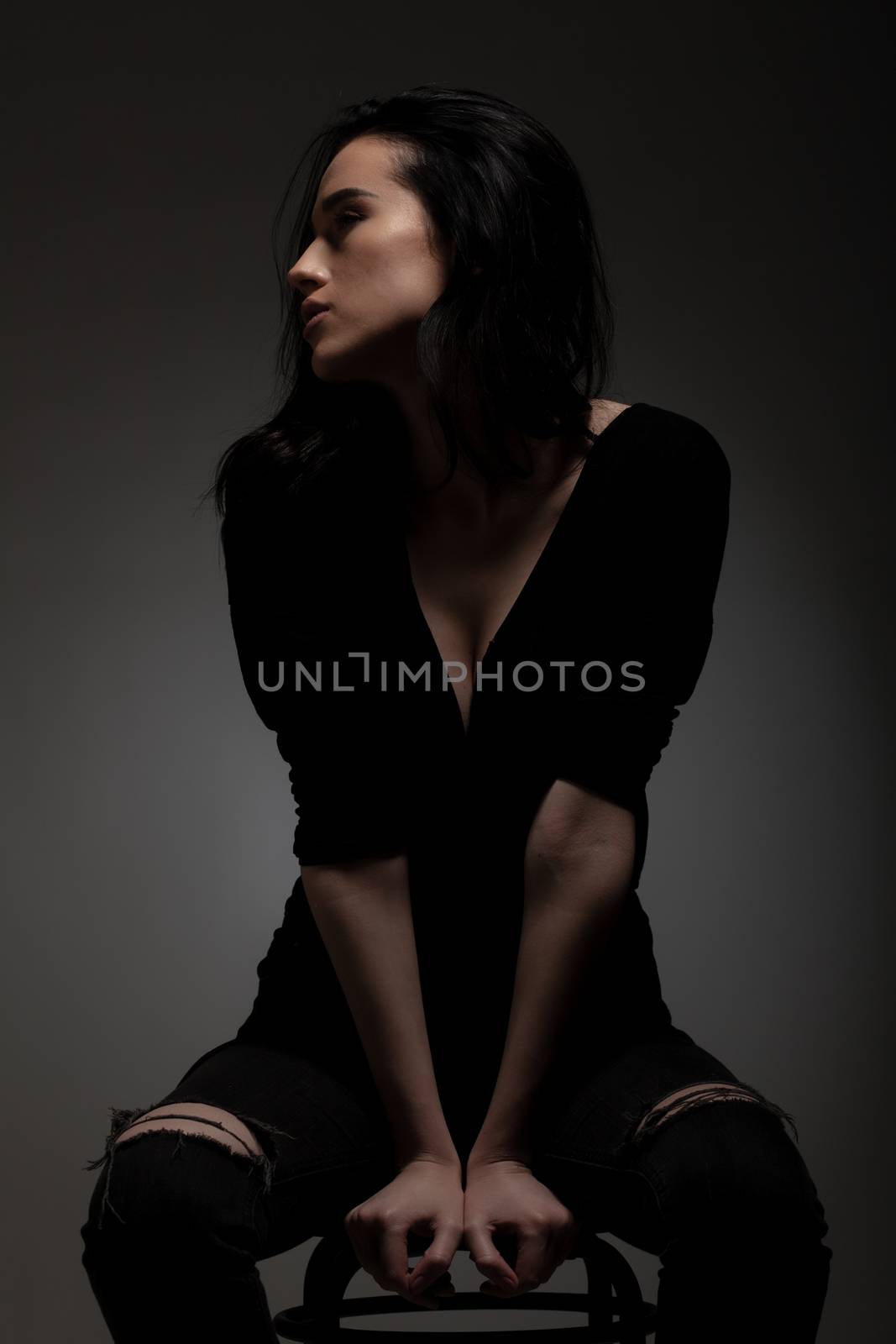 sensual portrait of a beautiful black haired lady