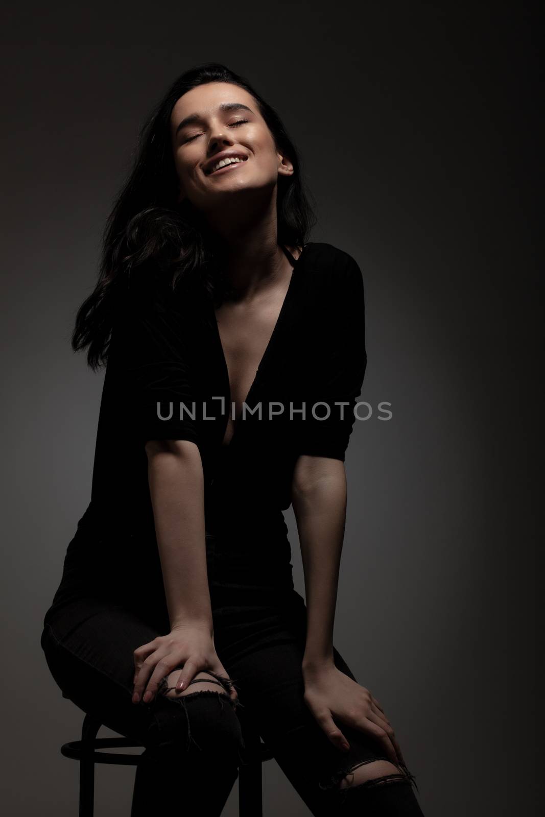 sensual portrait of a beautiful black haired lady