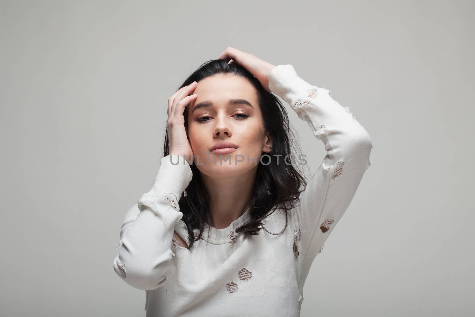 sensual portrait of a beautiful black haired lady