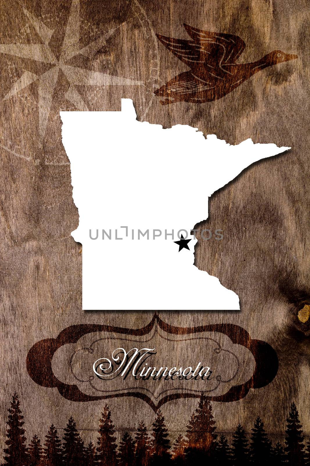 Poster Minnesota state map outline. Styling for tourism.