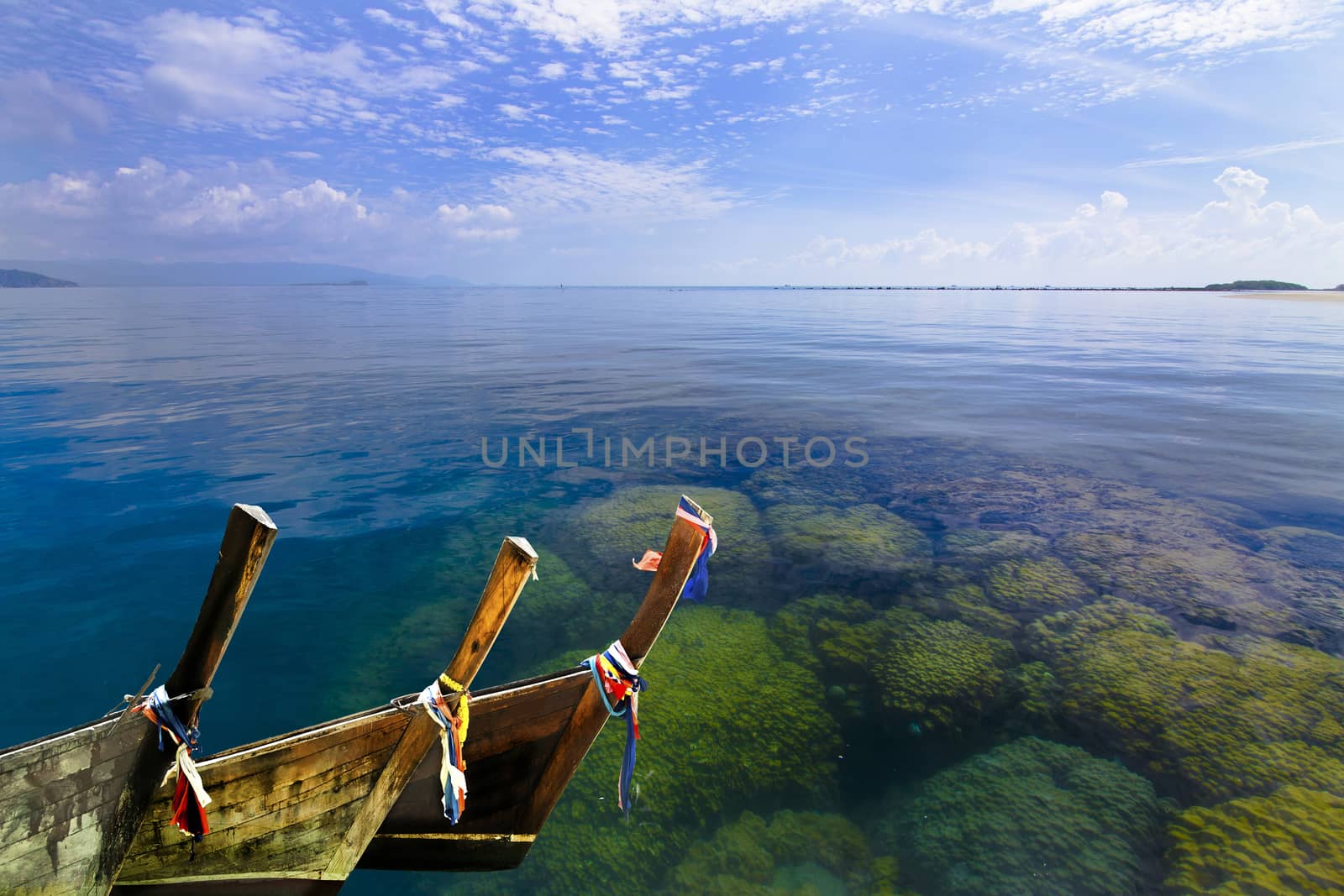 Boat on the sea, Beautiful Coral in Koh Matsum Island.Koh Samui surat thani Thailand.