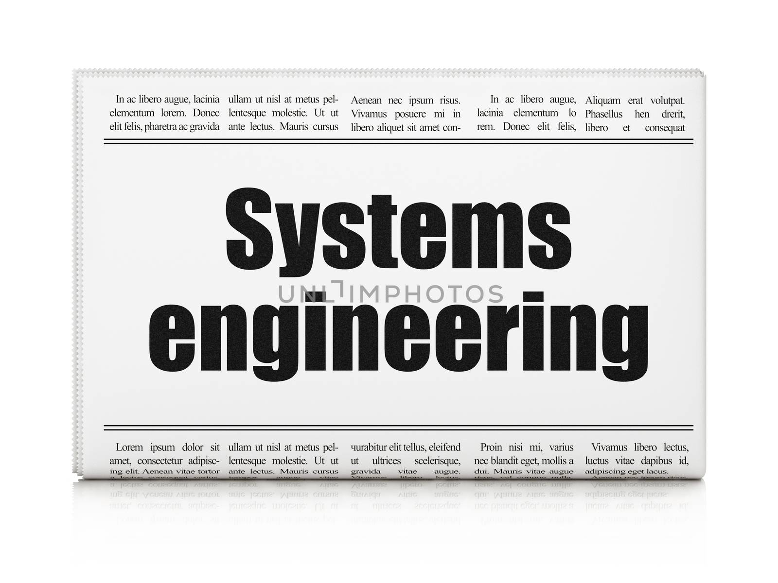 Science concept: newspaper headline Systems Engineering on White background, 3D rendering
