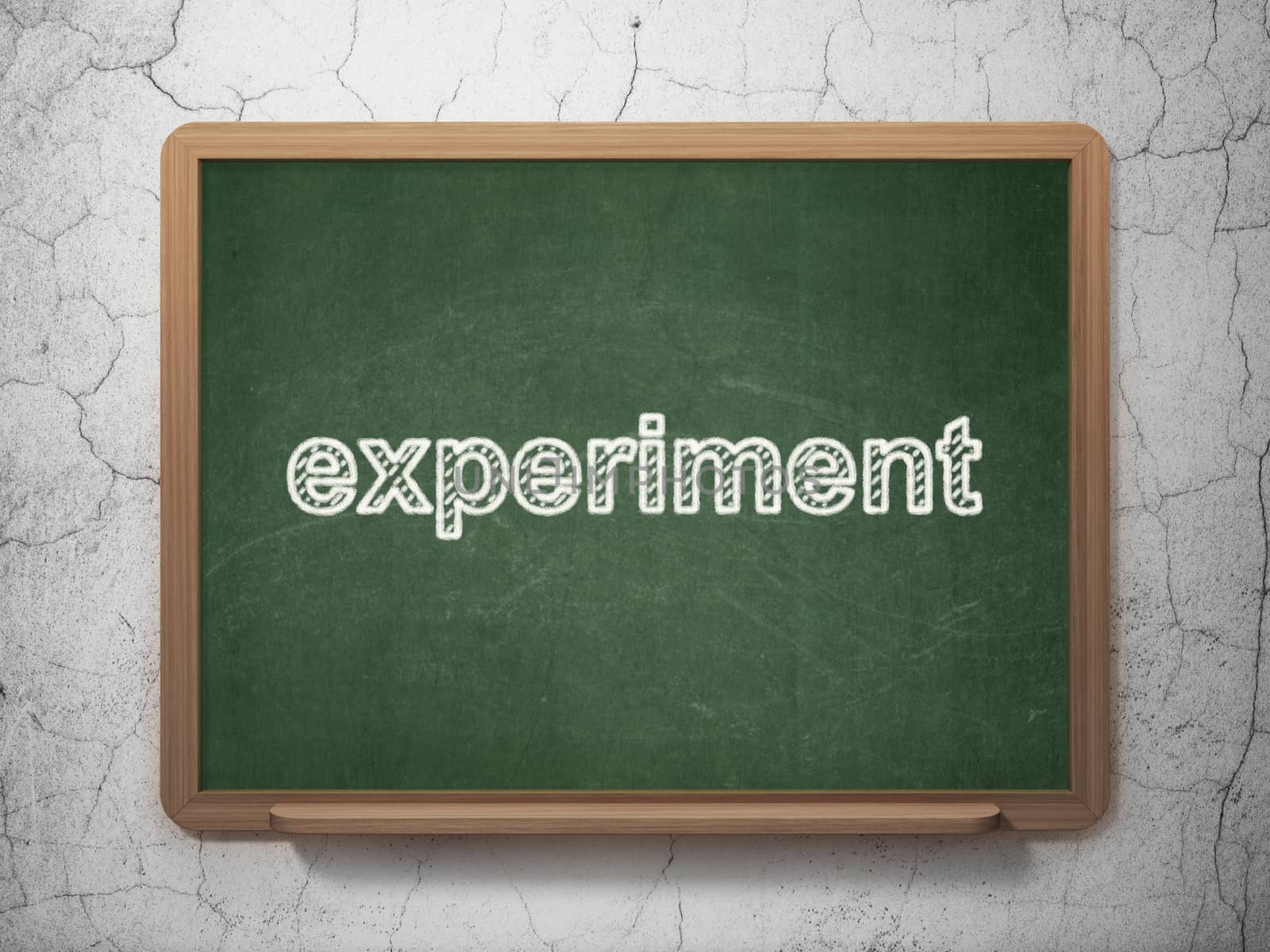 Science concept: text Experiment on Green chalkboard on grunge wall background, 3D rendering