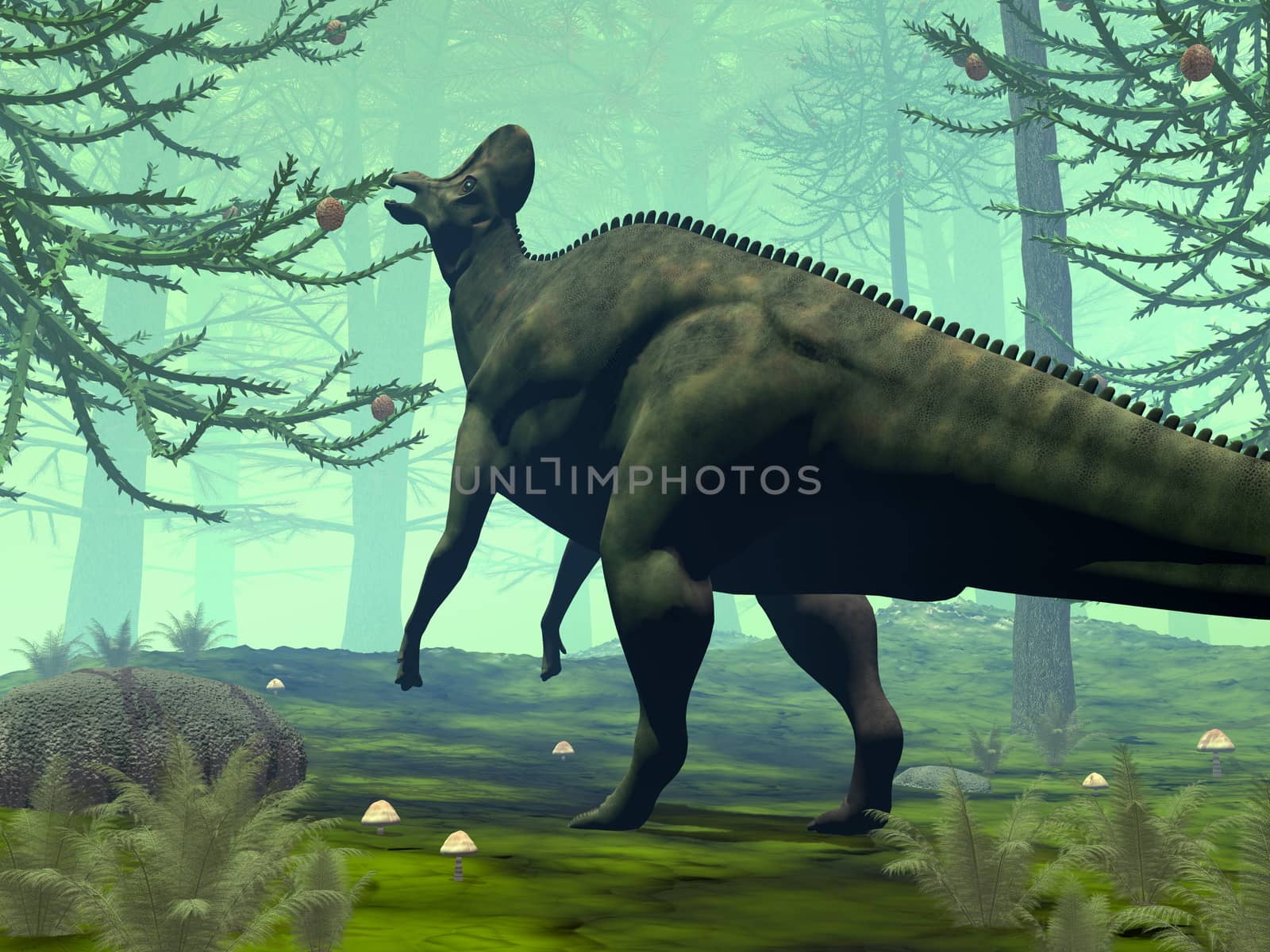 Corythosaurus dinosaur eating - 3D render by Elenaphotos21