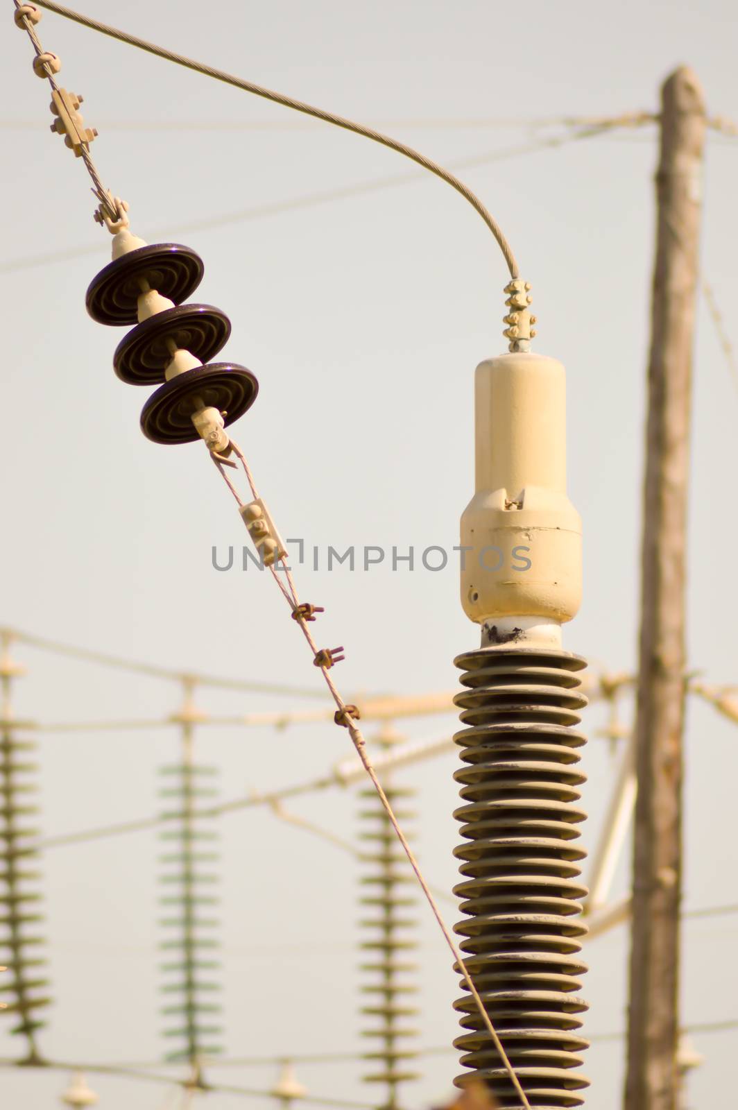 High-voltage insulators in a thermal power plant on the island of Crete