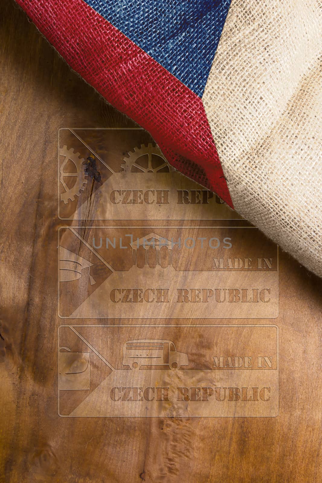 The state flag and a set of stamp made in the Czech Republic. Various industrial areas of the Czech Republic.