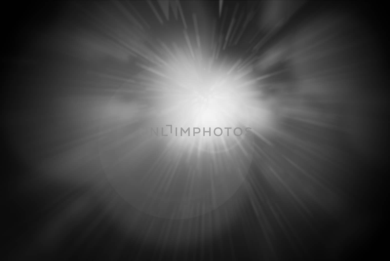 Illustrated light rays with flare on black background