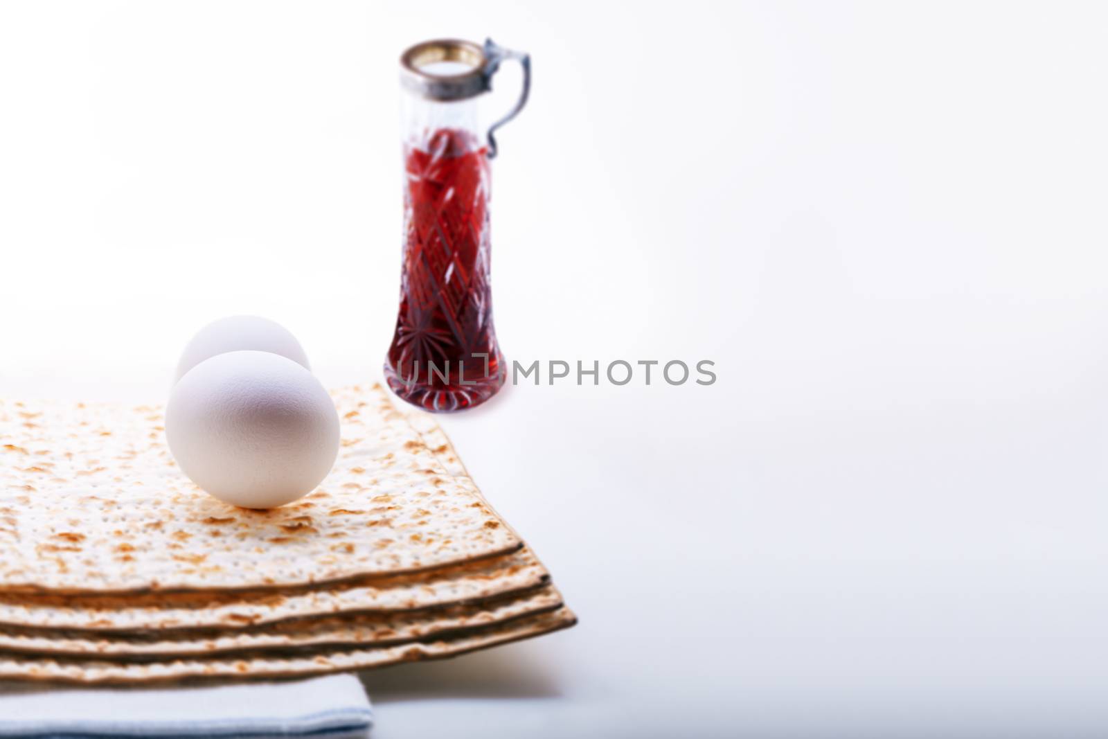 Jewish celebration passover - matza, wine egg. Holiday Symbols
