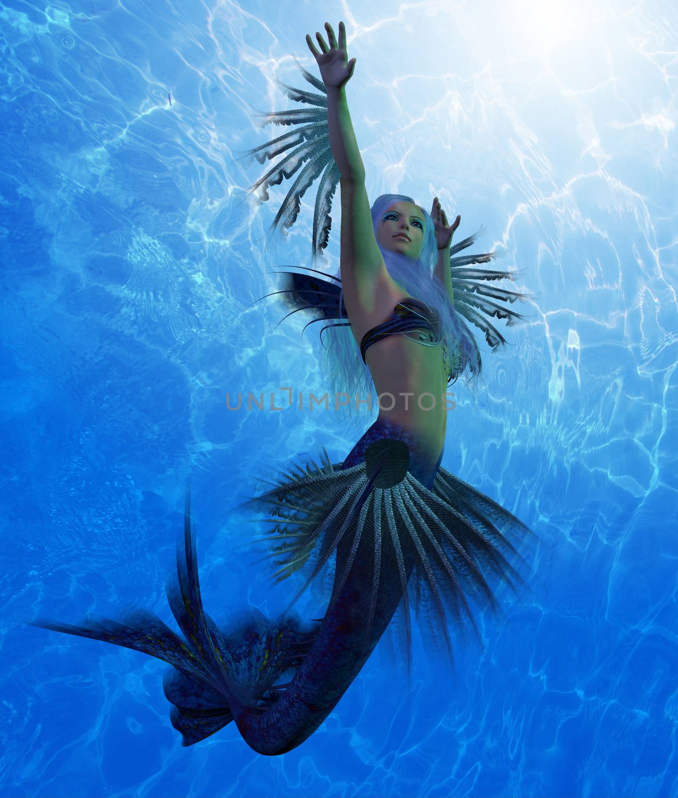 A mermaid is a fantasy creature from folklore and myth that has a fish tail and a woman's upper body.