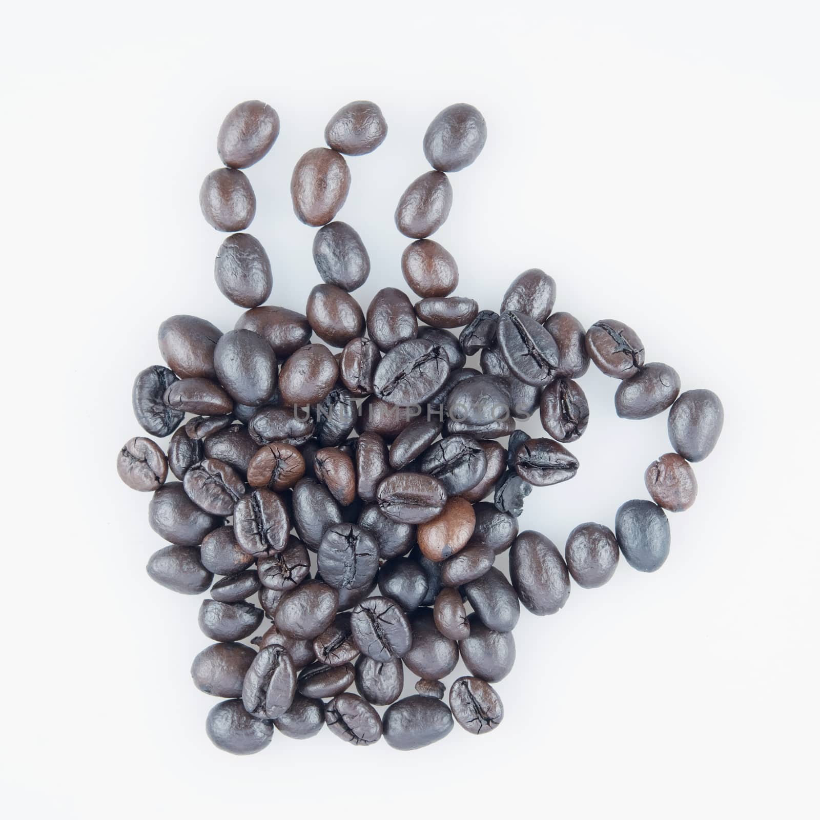 Black roasted coffee beans place as cup of coffee by eaglesky