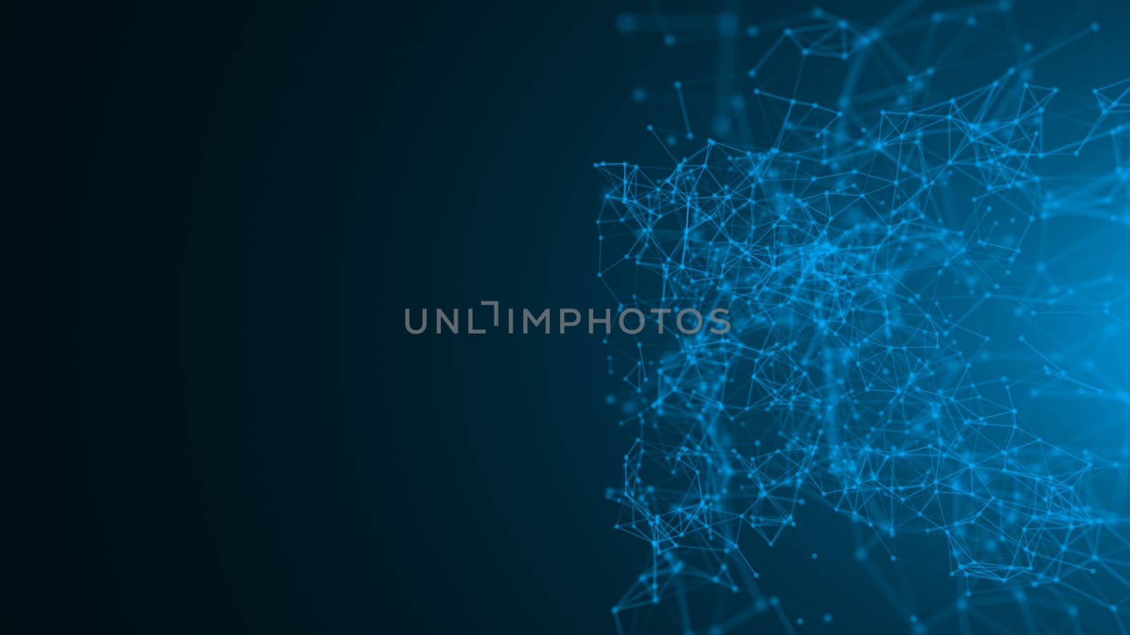 Abstract connected dots on bright blue background. Technology concept. 3d rendering