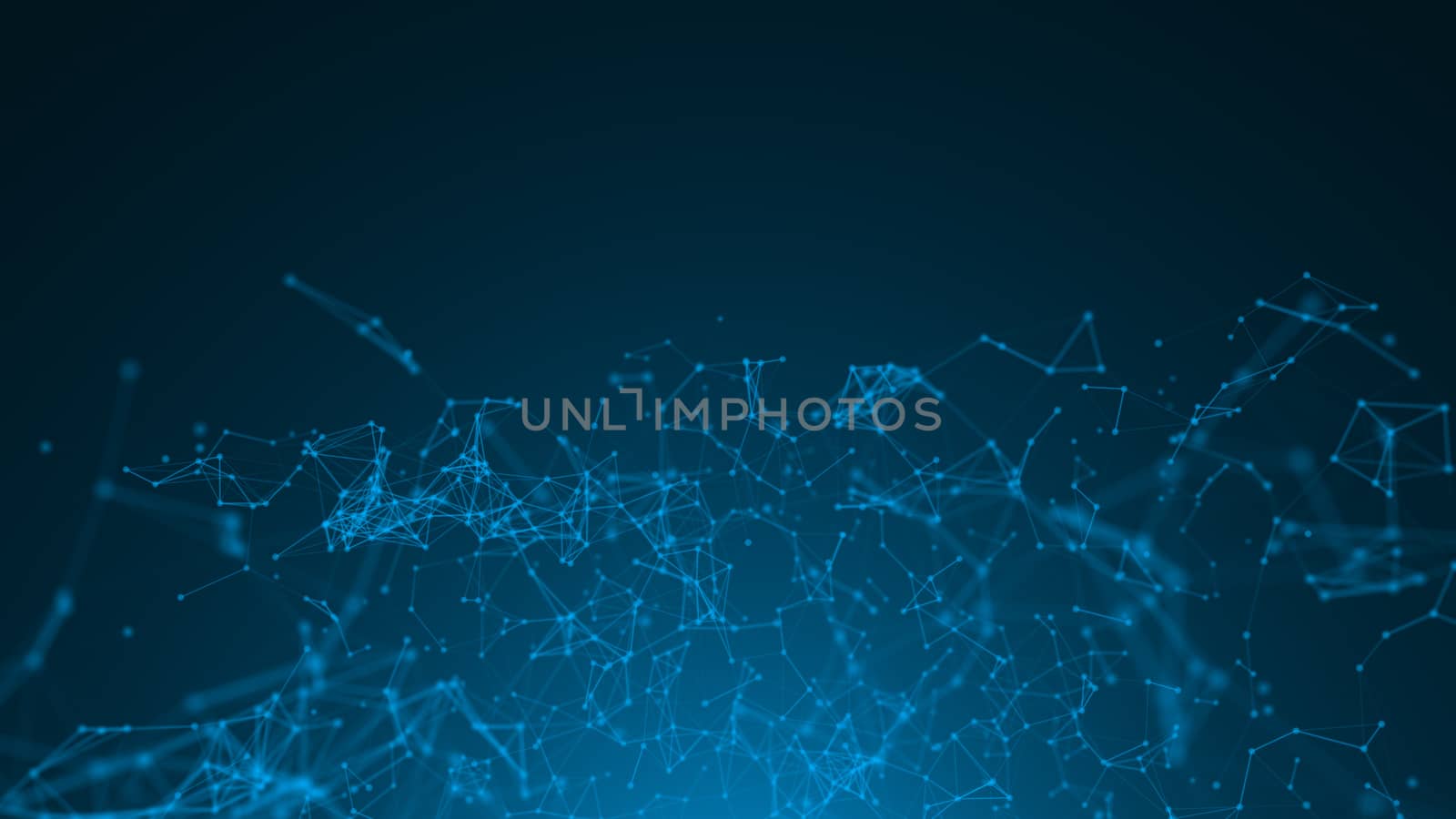 Abstract connected dots on bright blue background. Technology concept. 3d rendering