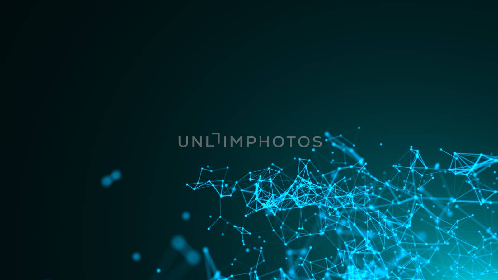 Abstract connected dots on bright blue background. Technology concept by nolimit046