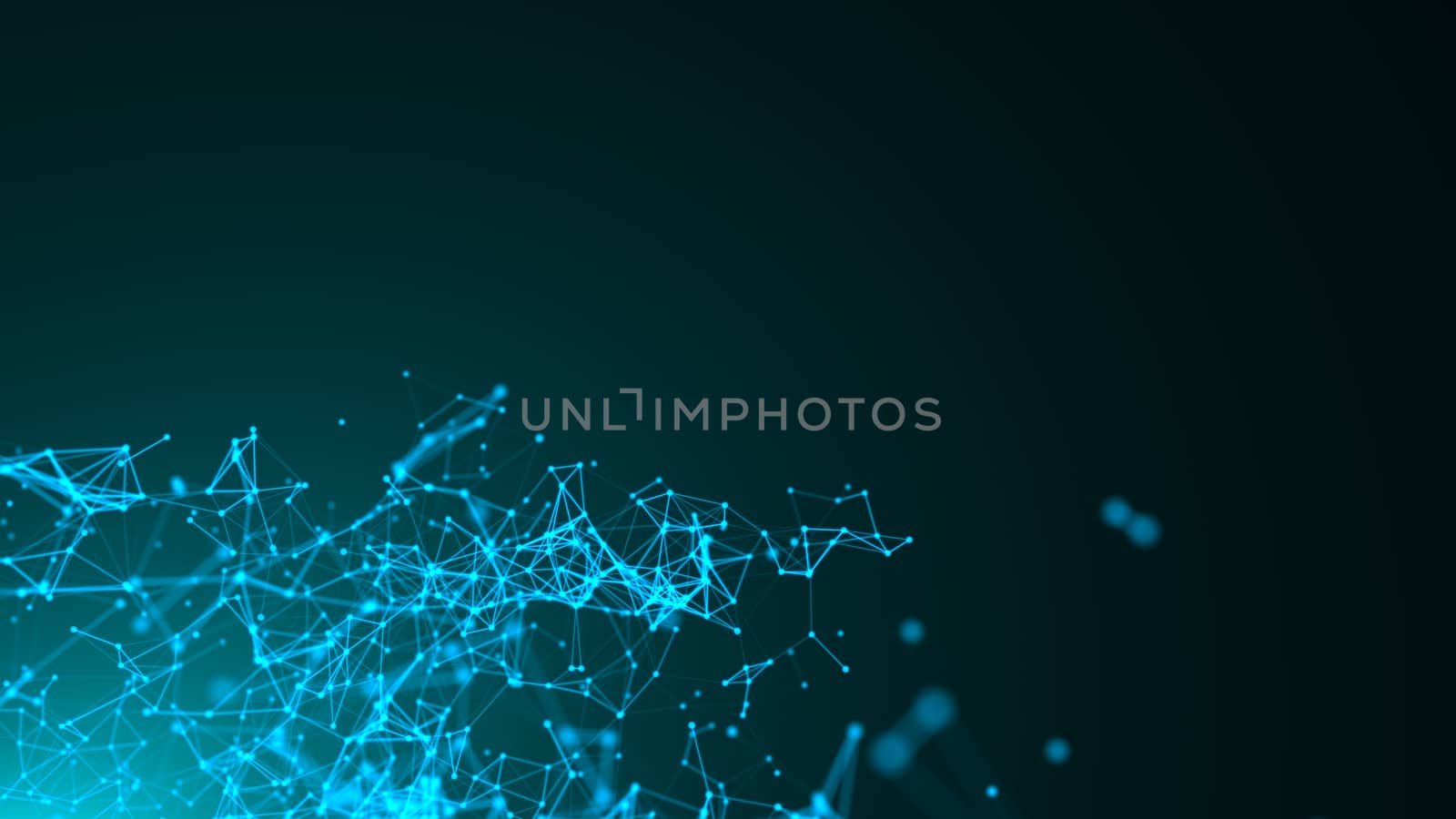 Abstract connected dots on bright blue background. Technology concept by nolimit046