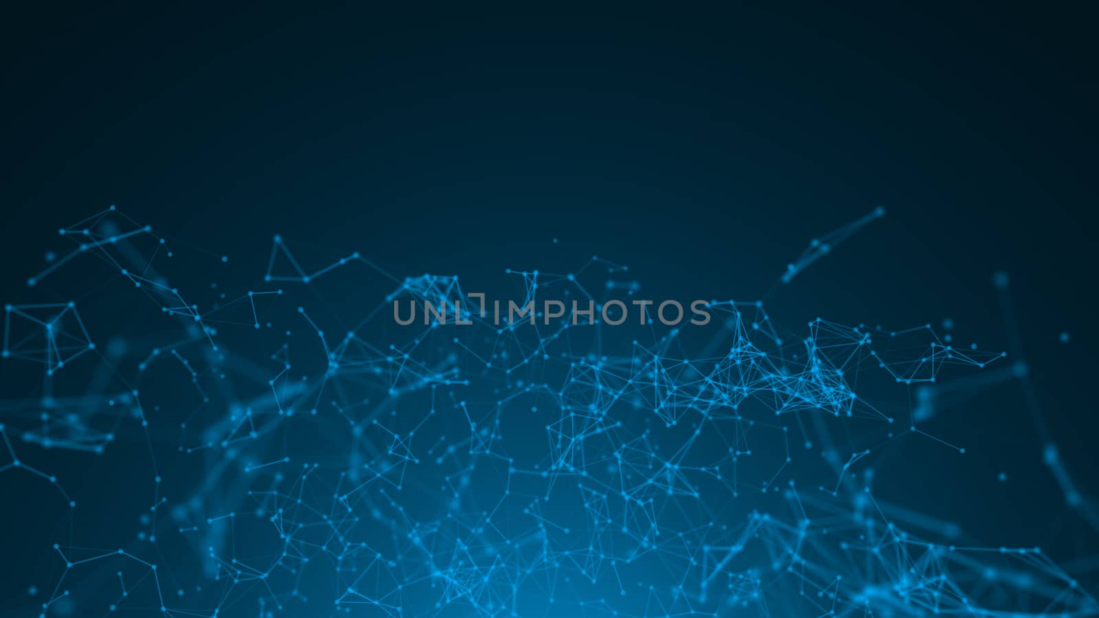 Abstract connected dots on bright blue background. Technology concept. 3d rendering