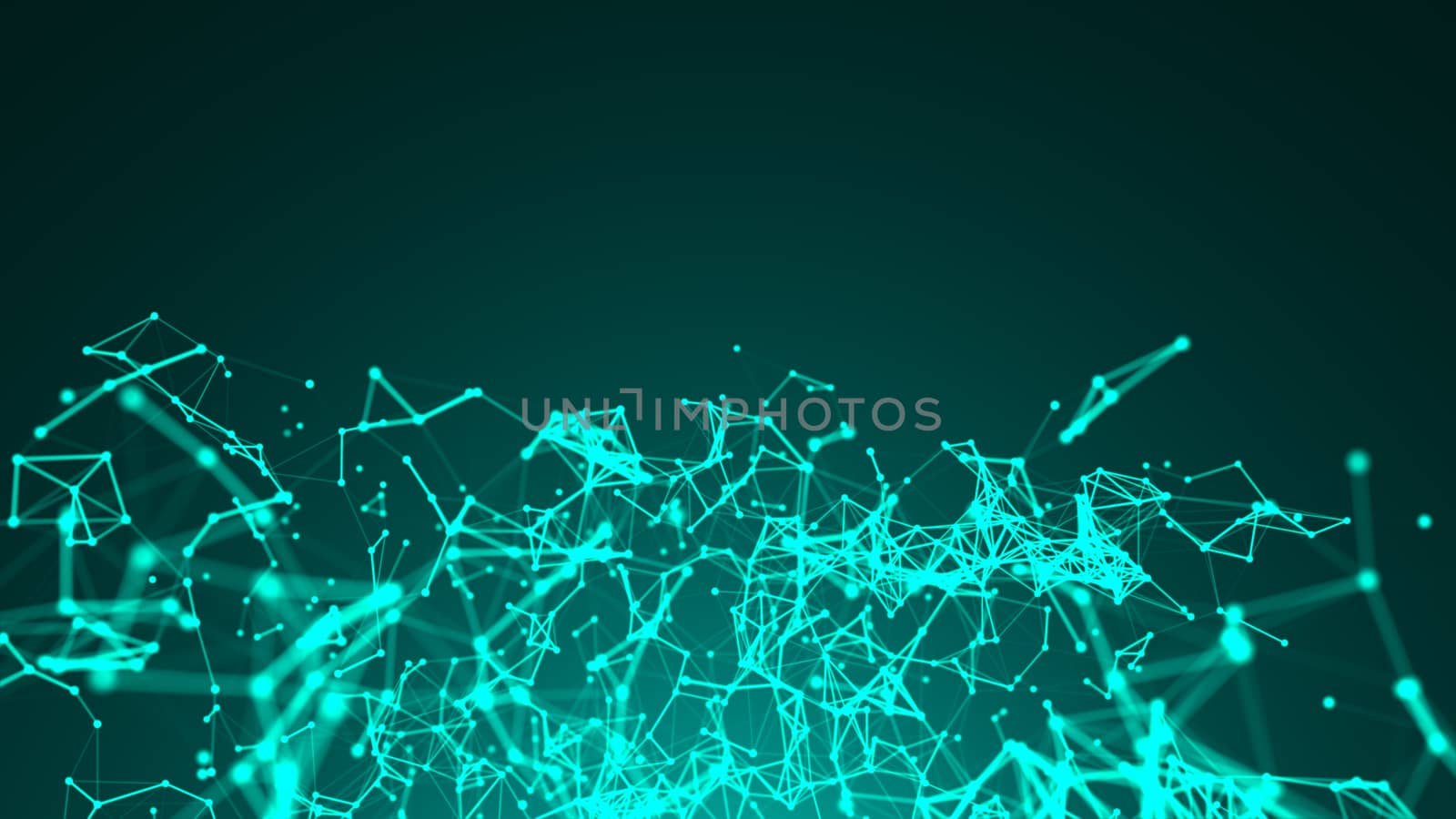 Abstract connected dots on bright blue background. Technology concept. 3d rendering