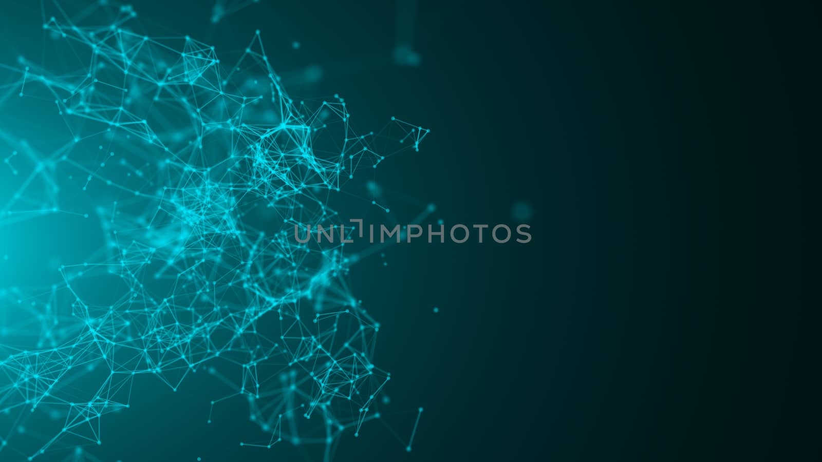 Abstract connected dots on bright blue background. Technology concept by nolimit046