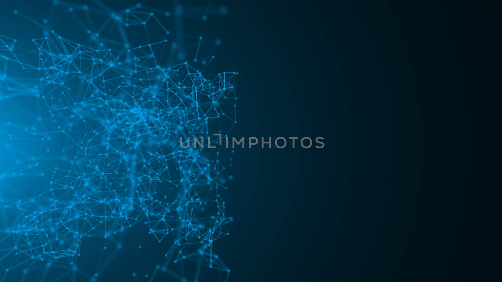 Abstract connected dots on bright blue background. Technology concept. 3d rendering