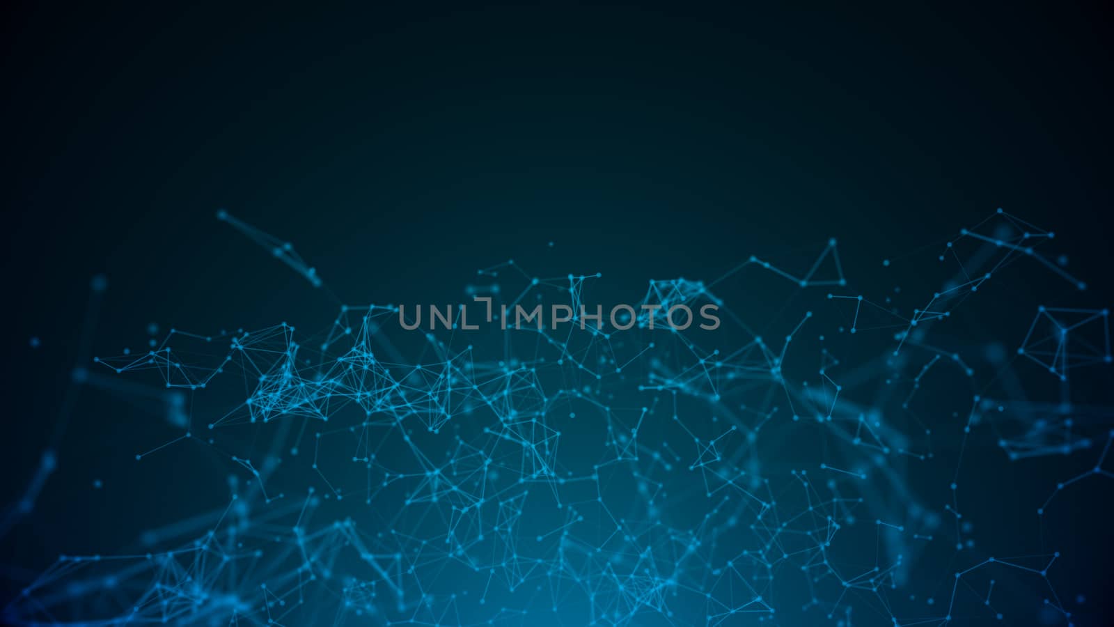 Abstract connected dots on bright blue background. Technology concept. 3d rendering