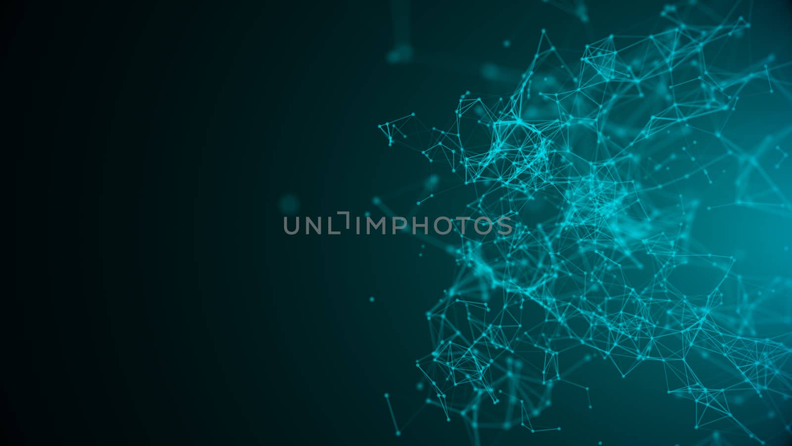 Abstract connected dots on bright blue background. Technology concept. 3d rendering