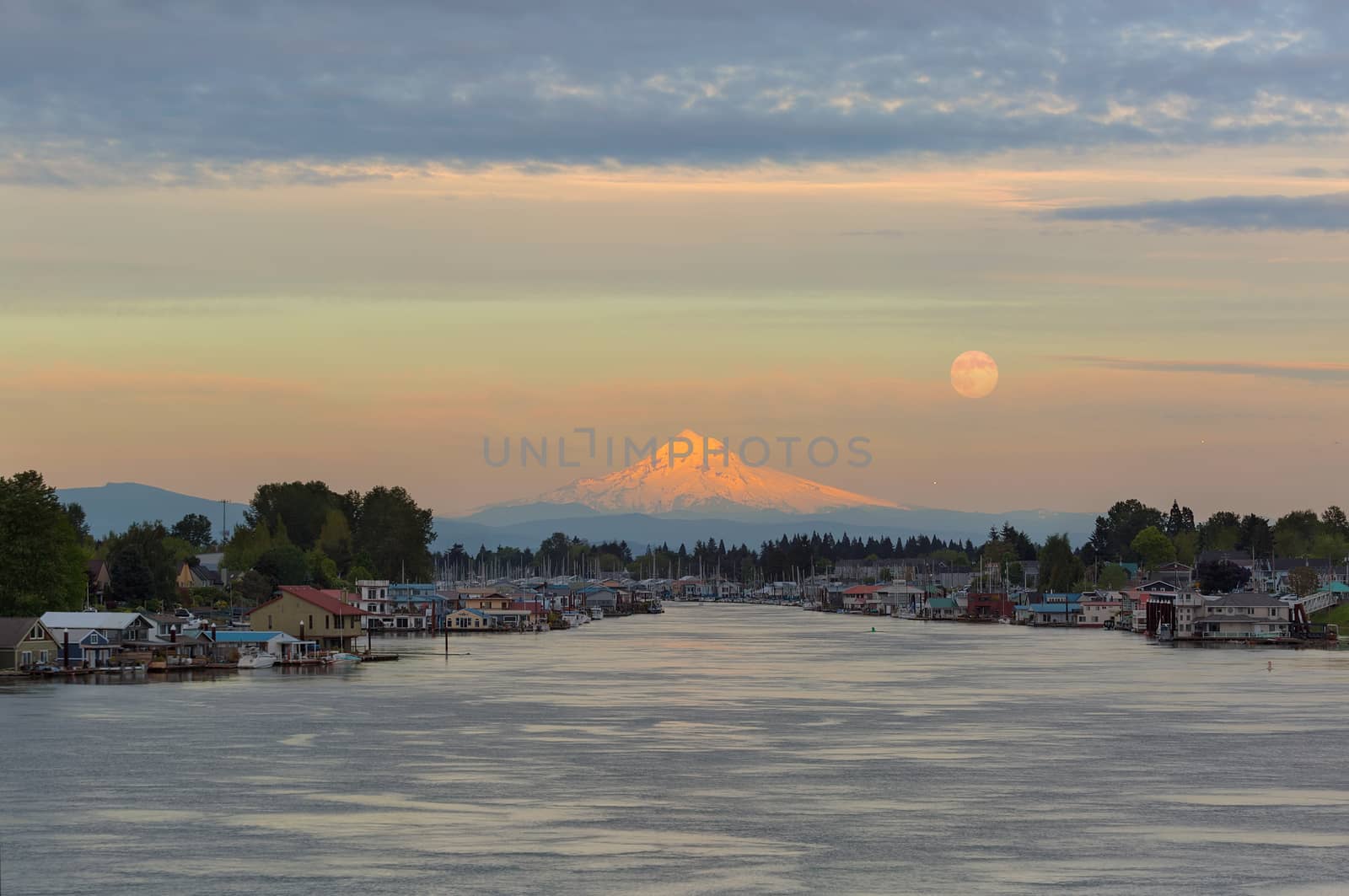 Full Moonrise over Mount Hood along Columbia River by Davidgn