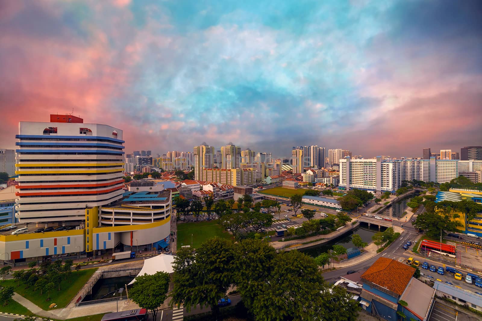 Singapore Rochor commercial business and residential apartment mixed area cityscape during sunset