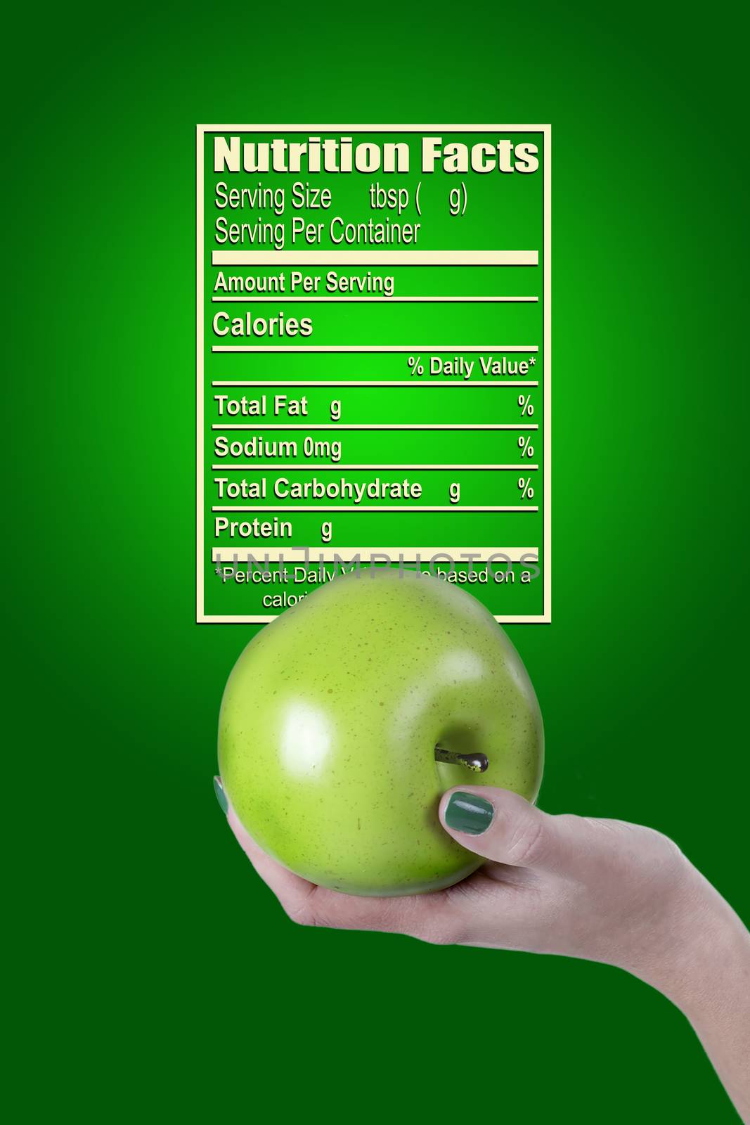 Poster with green apple, for nutrition Facts Organic food